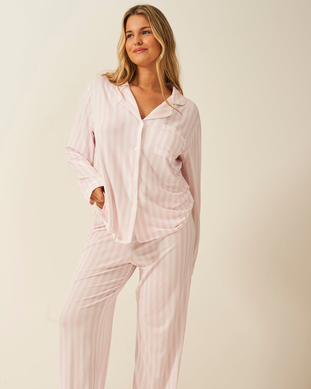 Long Pyjama Set Pale Pink Stripe Sustainable TENCEL™ Nightwear