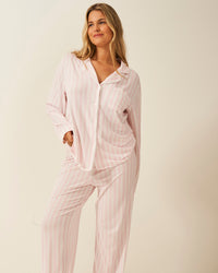Long Pyjama Set - Pale Pink Stripe Charming Garment Enterprises Co