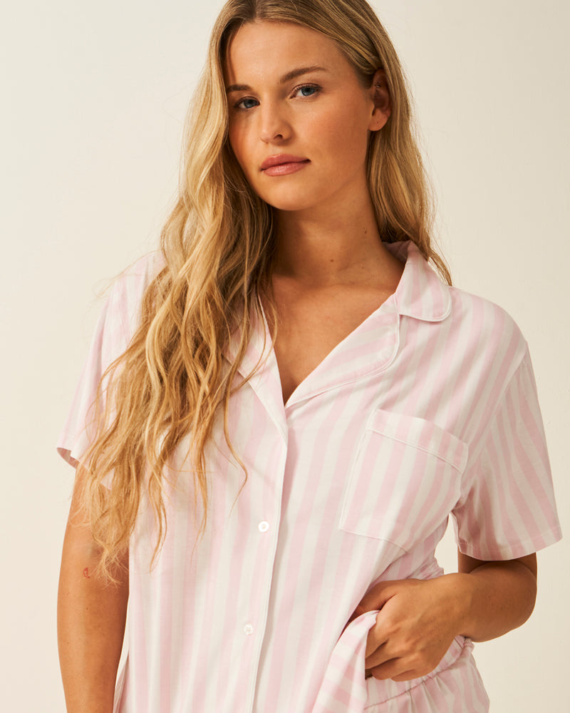 Short Pyjama Set - Pale Pink Stripe Charming Garment Enterprises Co