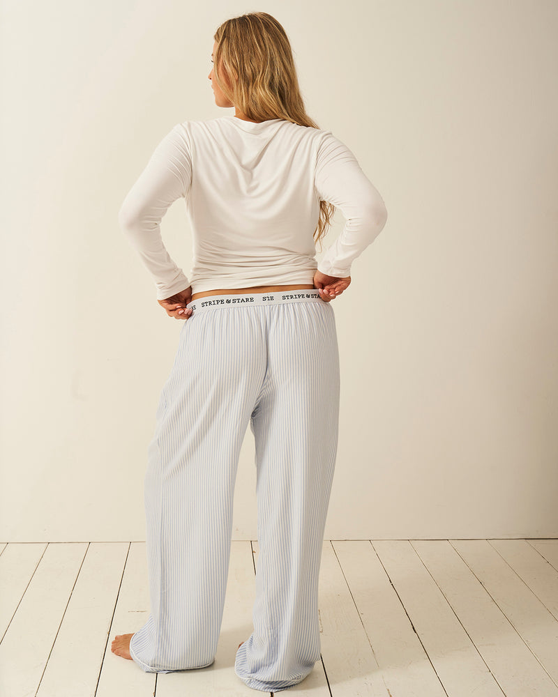 Soft Brushed Woven Pyjama Bottoms - Blue Stripe Anjos & Lourenco