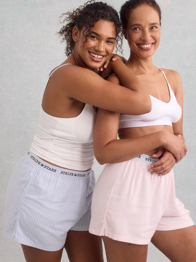 Soft Brushed Woven Pyjama Shorts - Blue Stripe Anjos & Lourenco