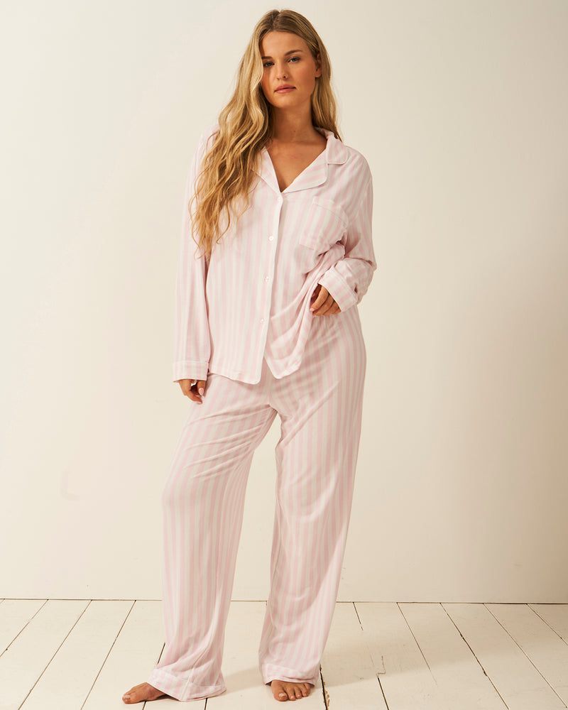 Long Pyjama Set - Pale Pink Stripe Charming Garment Enterprises Co