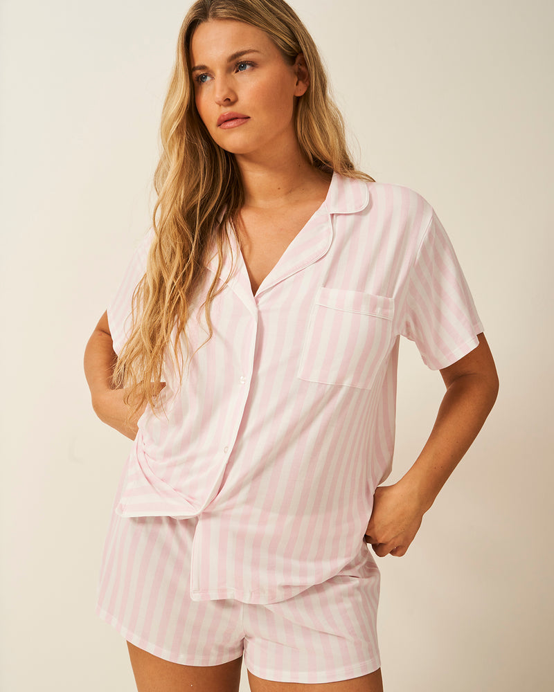 Short Pyjama Set - Pale Pink Stripe Charming Garment Enterprises Co