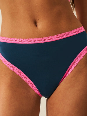 High Waisted Thong - Midnight Neon Pink