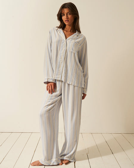 Soft Brushed Woven Pyjama Top - Barneby Gates Blue Anjos & Lourenco