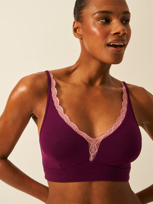 Lace Plunge Bra - Black Cherry & Dusky Pink