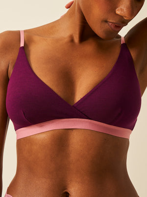 Crossover Bra - Black Cherry & Dusky Pink