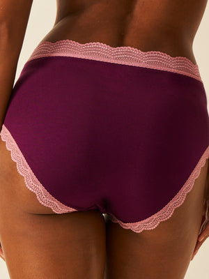 High Rise Knicker - Black Cherry & Dusky Pink