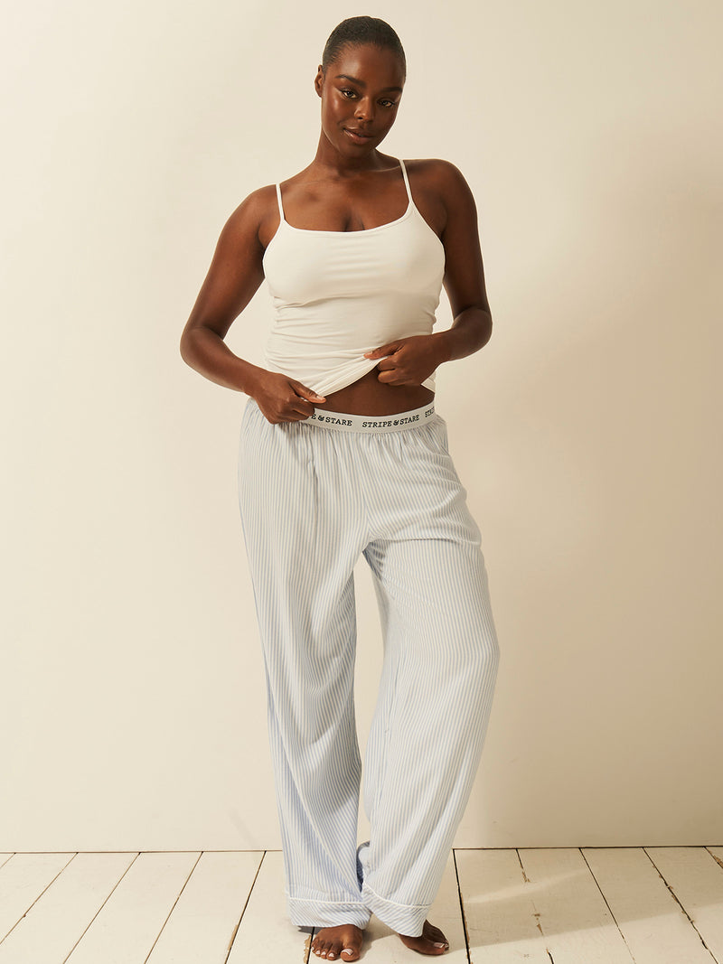 Soft Brushed Woven Pyjama Bottoms - Blue Stripe Anjos & Lourenco