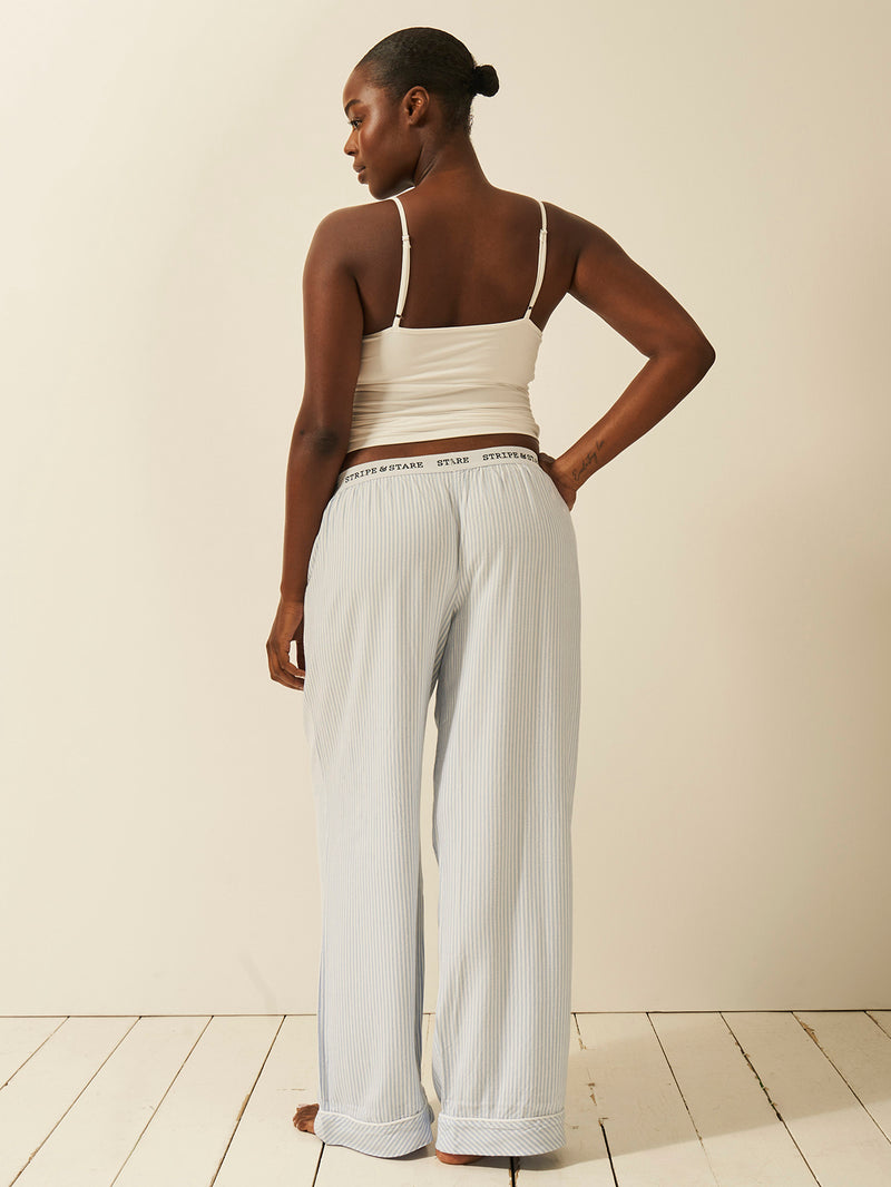 Soft Brushed Woven Pyjama Bottoms - Blue Stripe Anjos & Lourenco
