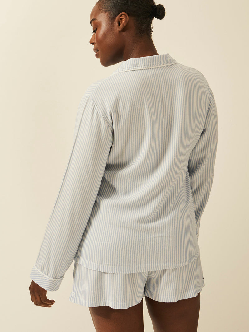 Soft Brushed Woven Pyjama Shorts - Blue Stripe Anjos & Lourenco