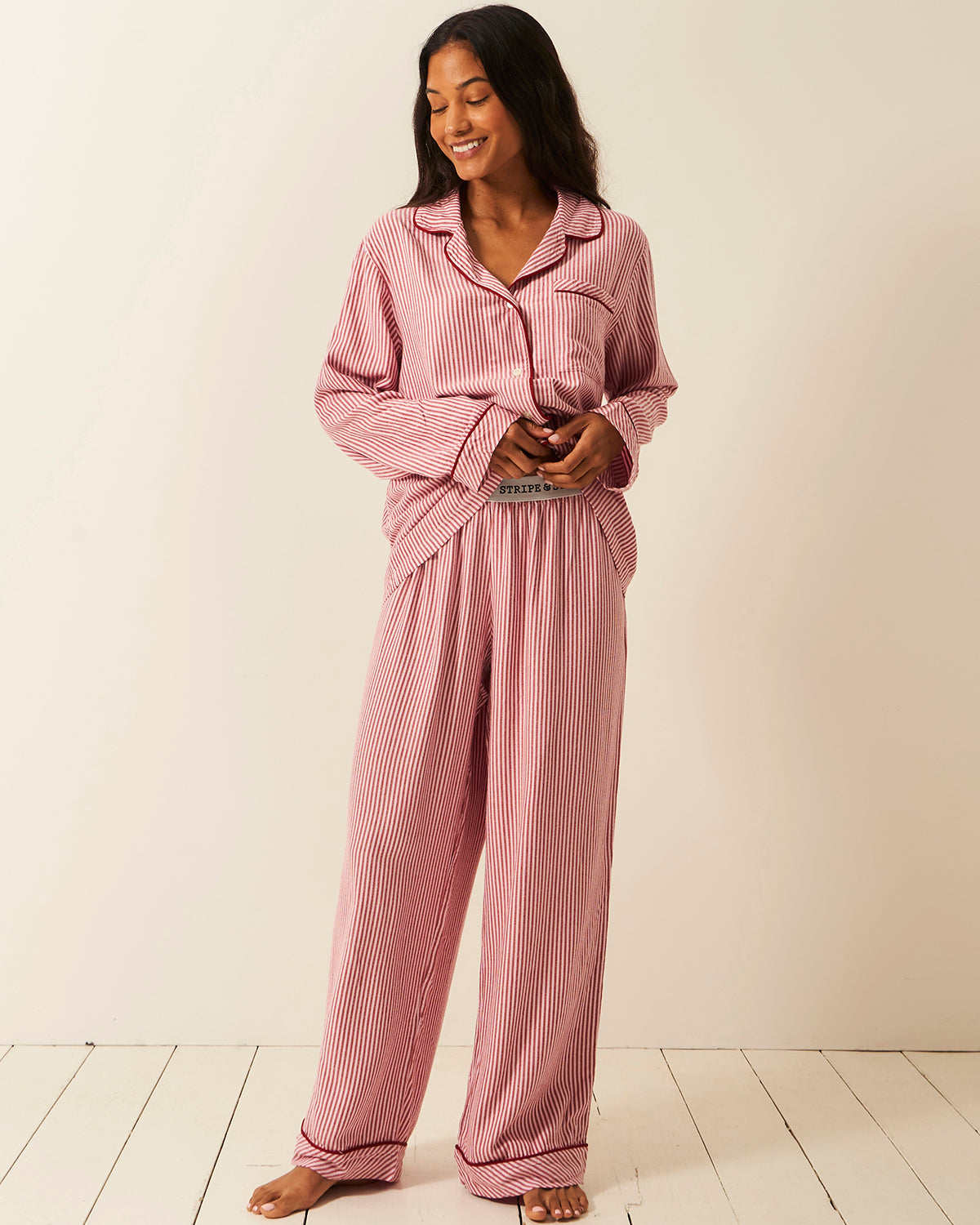 Soft Brushed Woven Pyjama Bottoms - Red Stripe Anjos & Lourenco