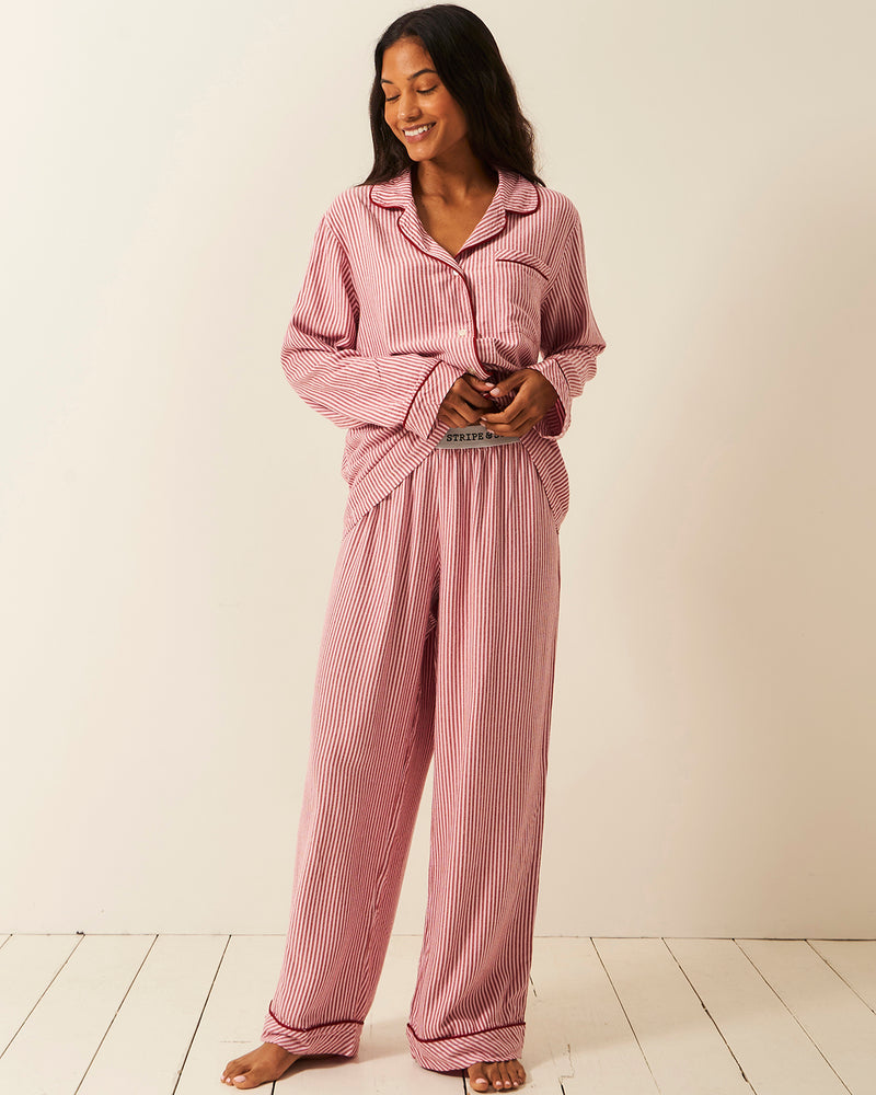 Soft Brushed Woven Pyjama Bottoms - Red Stripe Anjos & Lourenco