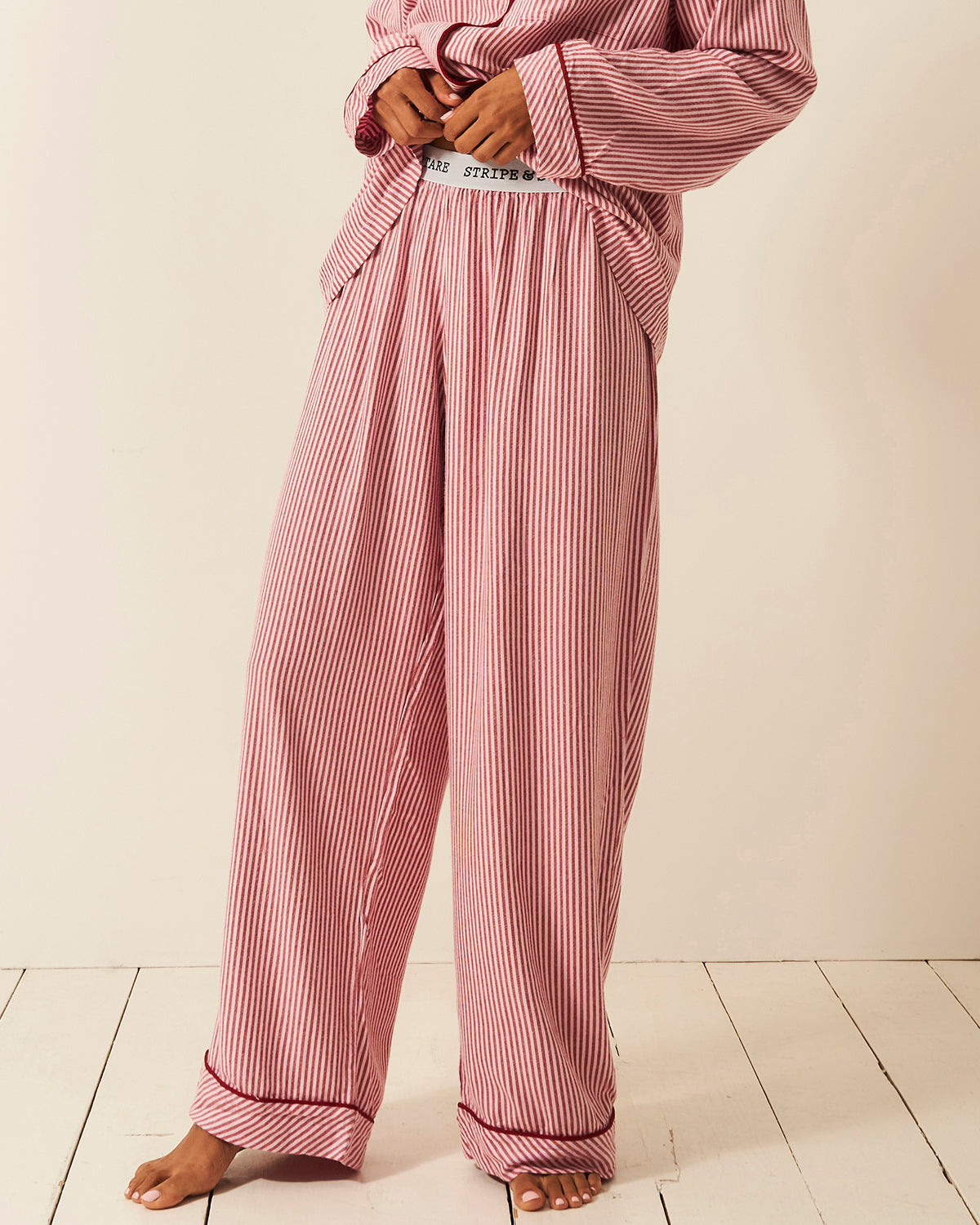 Soft Brushed Woven Pyjama Bottoms - Red Stripe Anjos & Lourenco