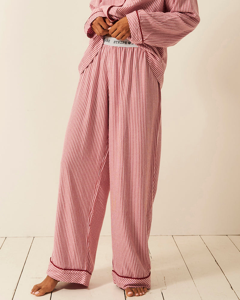 Soft Brushed Woven Pyjama Bottoms - Red Stripe Anjos & Lourenco