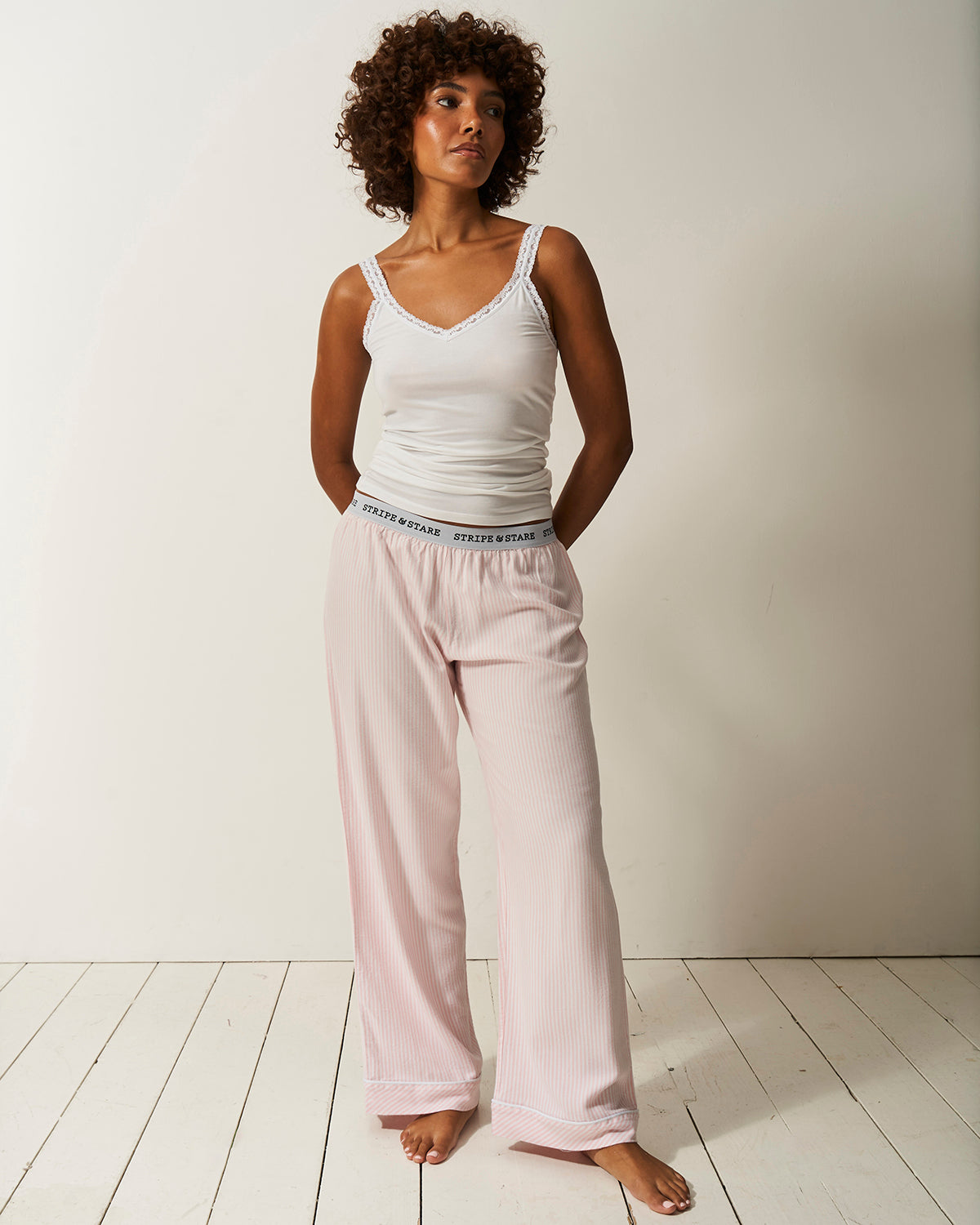 Soft Brushed Woven Pyjama Bottoms - Pink Stripe Anjos & Lourenco