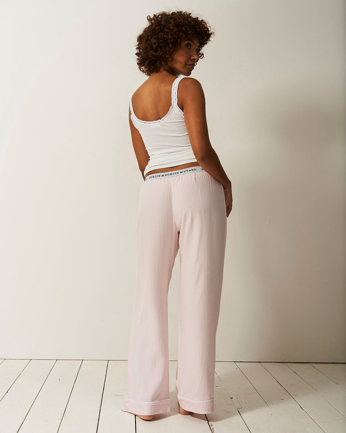 Soft Brushed Woven Pyjama Bottoms - Pink Stripe Anjos & Lourenco