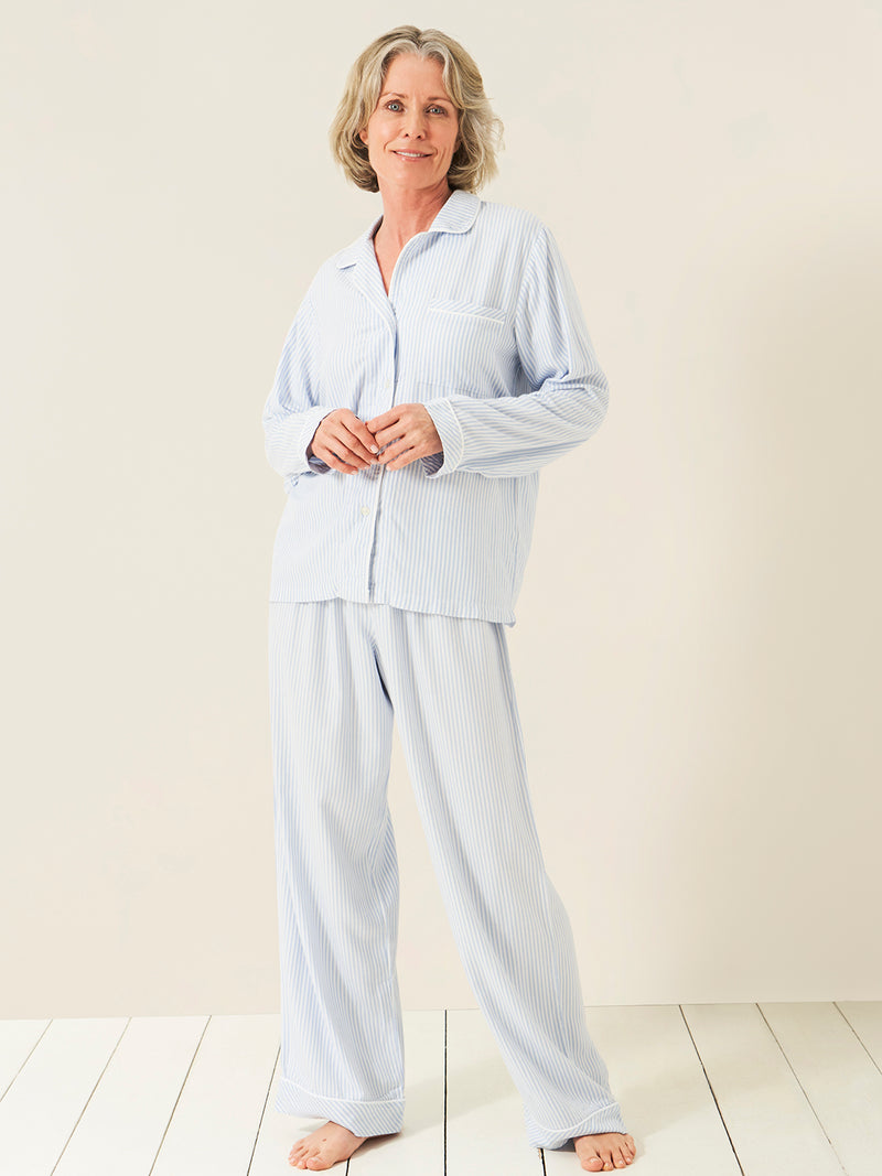Soft Brushed Woven Pyjama Bottoms - Blue Stripe Anjos & Lourenco