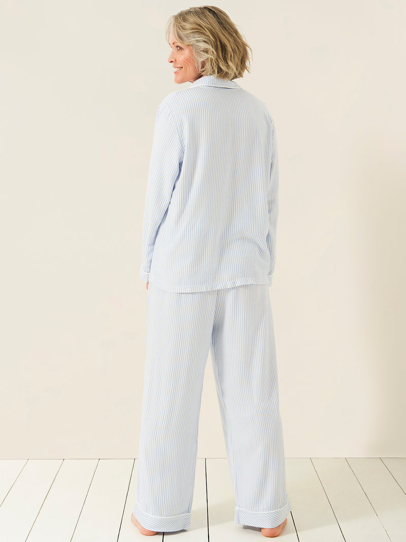 Soft Brushed Woven Pyjama Top - Blue Stripe Anjos & Lourenco