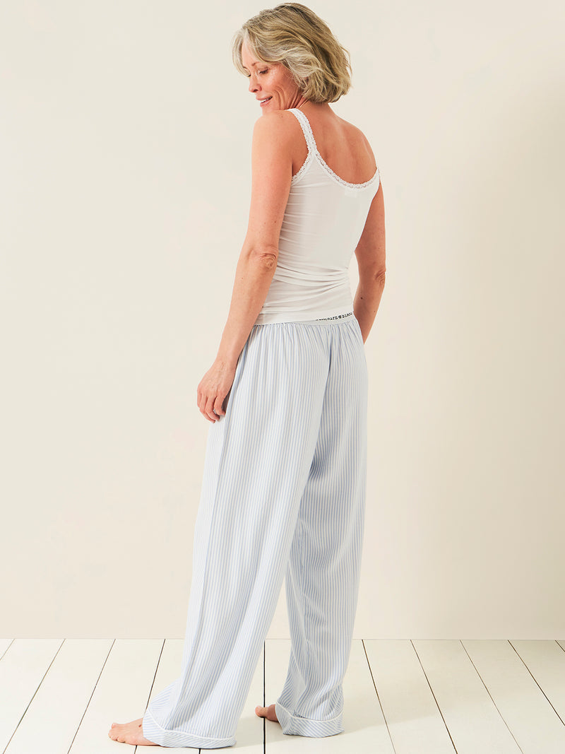 Soft Brushed Woven Pyjama Bottoms - Blue Stripe Anjos & Lourenco