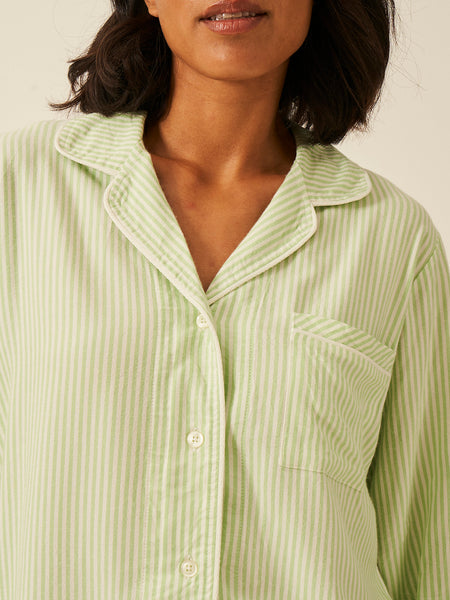 Emily English X S&S Soft Brushed Woven Pyjama Top - Matcha Stripe Anjos & Lourenco