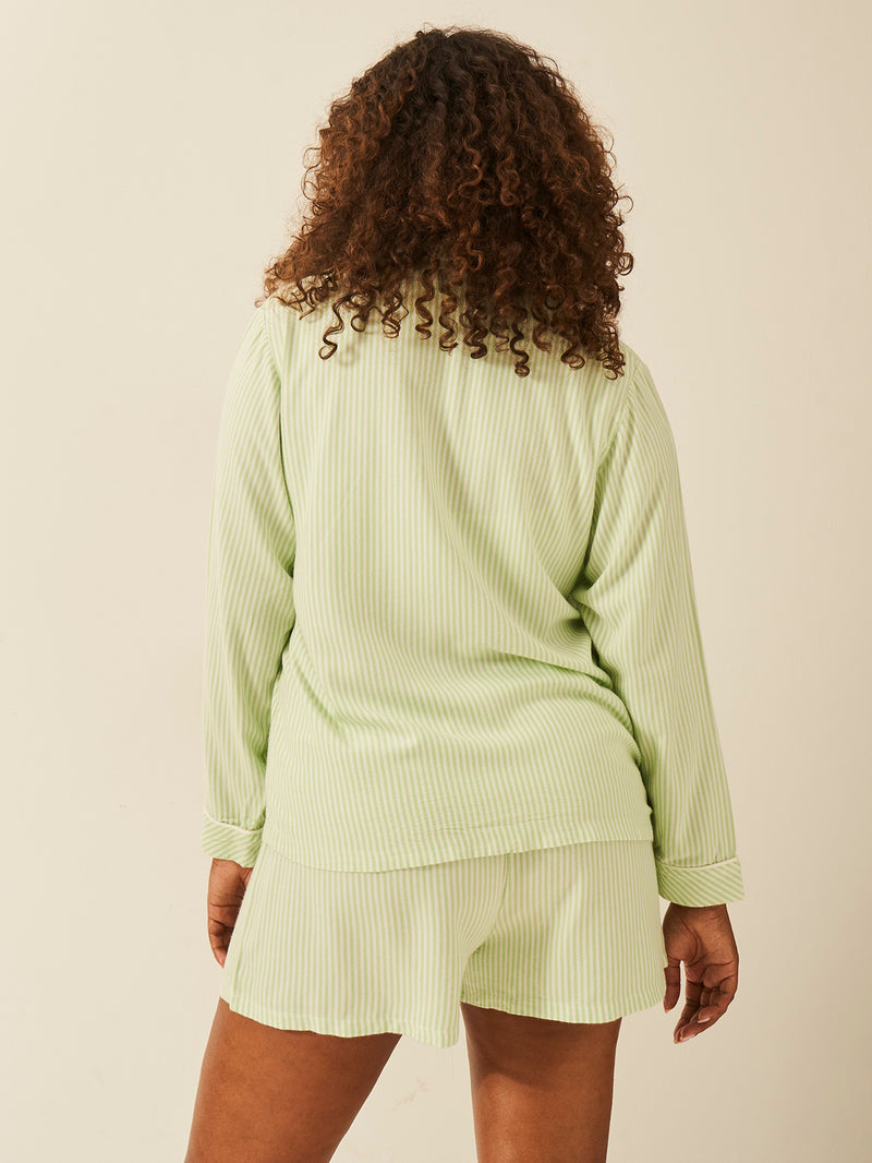 Emily English X S&S Soft Brushed Woven Pyjama Shorts - Matcha Stripe Anjos & Lourenco
