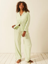 Emily English X S&S Soft Brushed Woven Pyjama Bottoms - Matcha Stripe Anjos & Lourenco