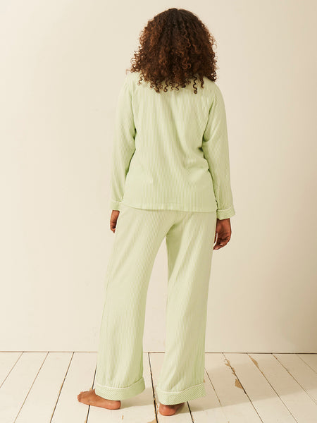 Emily English X S&S Soft Brushed Woven Pyjama Bottoms - Matcha Stripe Anjos & Lourenco