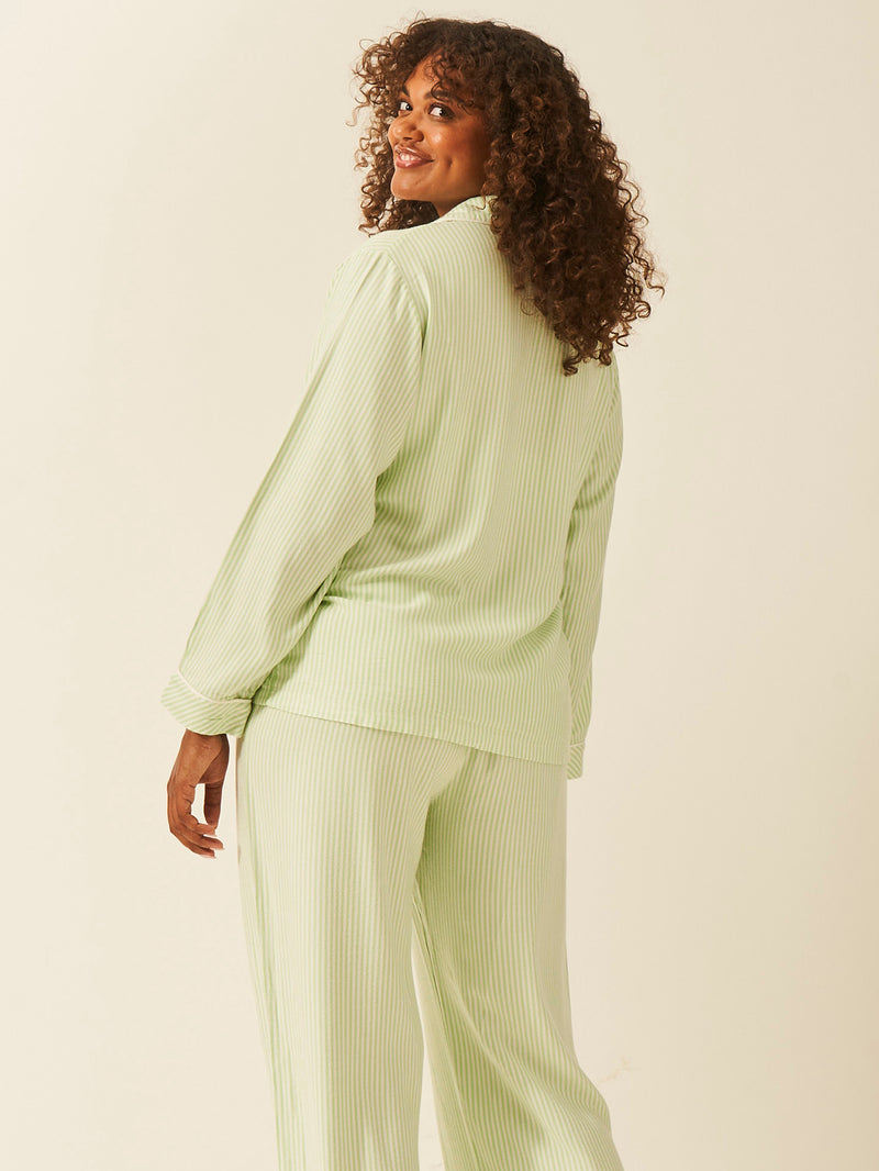 Emily English X S&S Soft Brushed Woven Pyjama Top - Matcha Stripe Anjos & Lourenco