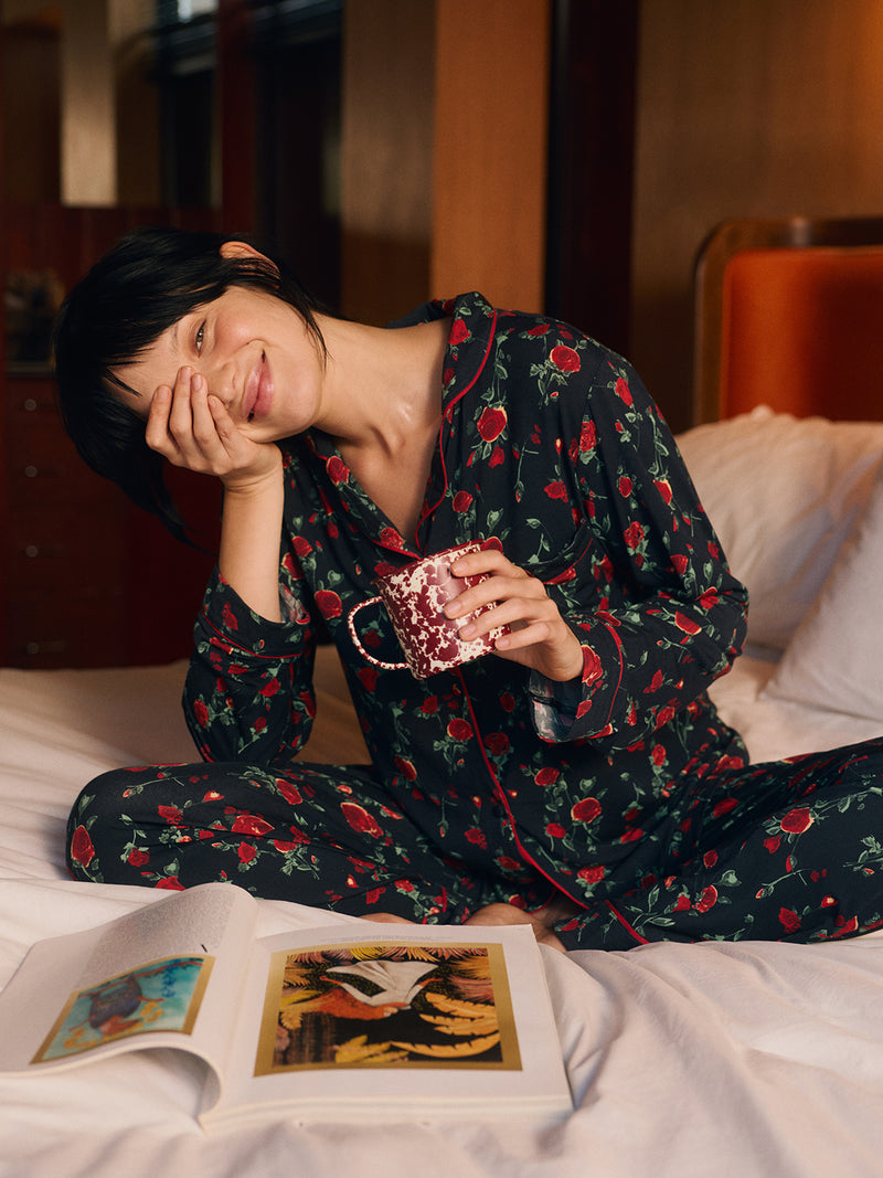 Long Pyjama Set - RIXO Claudia Rose Black Wholegood Inter-United Ltd