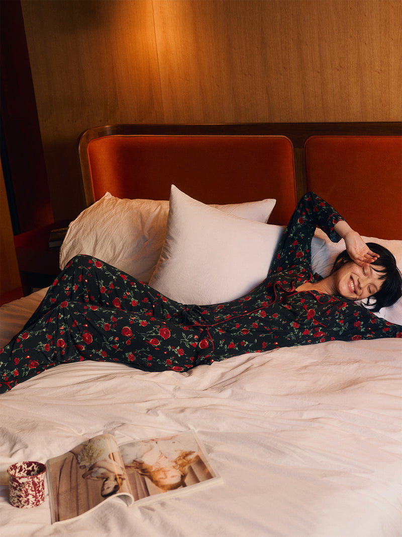 Long Pyjama Set - RIXO Claudia Rose Black Wholegood Inter-United Ltd