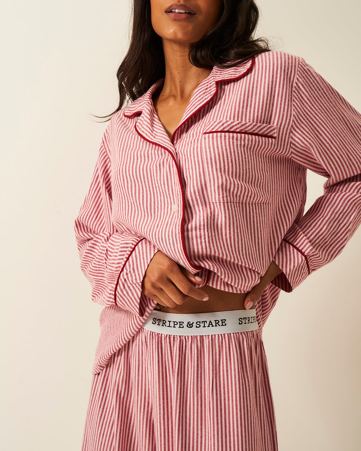 Soft Brushed Woven Pyjama Bottoms - Red Stripe Anjos & Lourenco