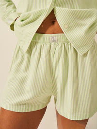 Emily English X S&S Soft Brushed Woven Pyjama Shorts - Matcha Stripe Anjos & Lourenco