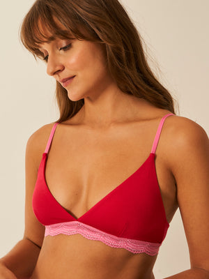 Triangle Lace Bra - Lipstick Red & Pink Cosmos