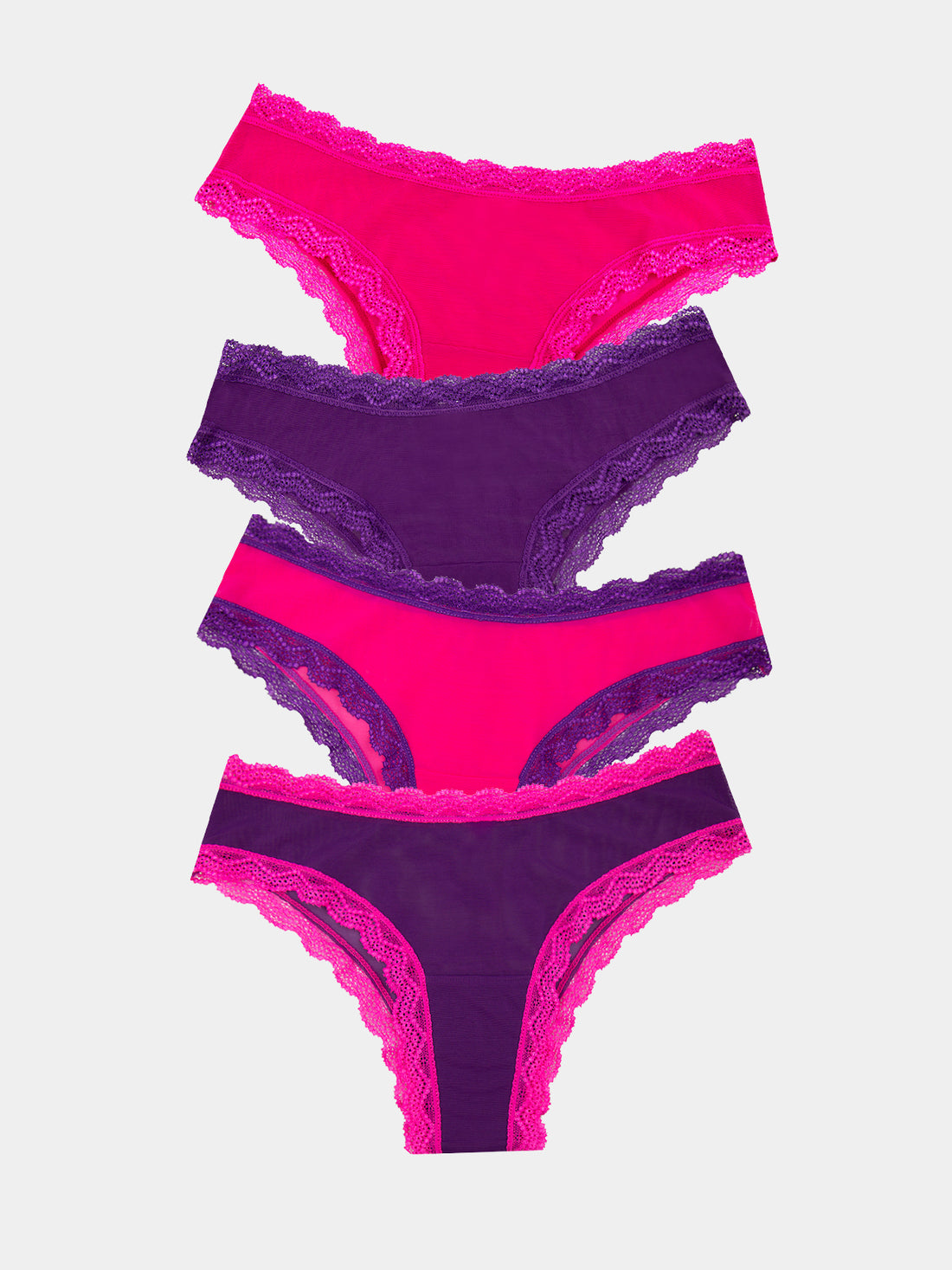 Mesh Brazilian Knicker Four Pack - Purple & Raspberry Wholegood Inter-United Ltd