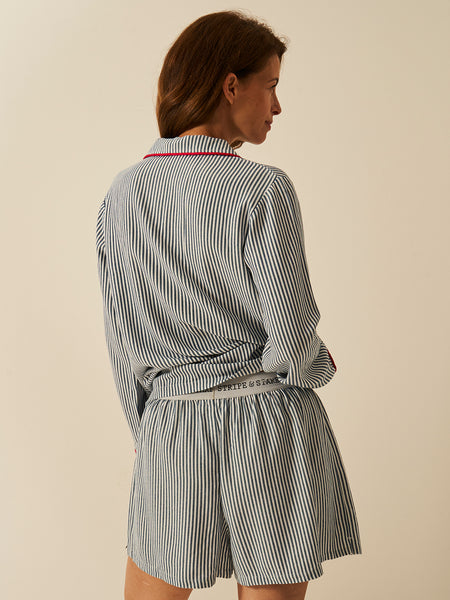 Soft Brushed Woven Pyjama Shorts - Midnight Stripe Anjos & Lourenco