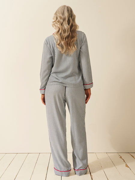 Soft Brushed Woven Pyjama Bottoms - Midnight Stripe Anjos & Lourenco