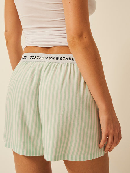 Soft Brushed Woven Pyjama Shorts - Opal Stripe Anjos & Lourenco
