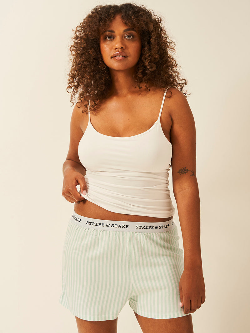 Soft Brushed Woven Pyjama Shorts - Opal Stripe Anjos & Lourenco