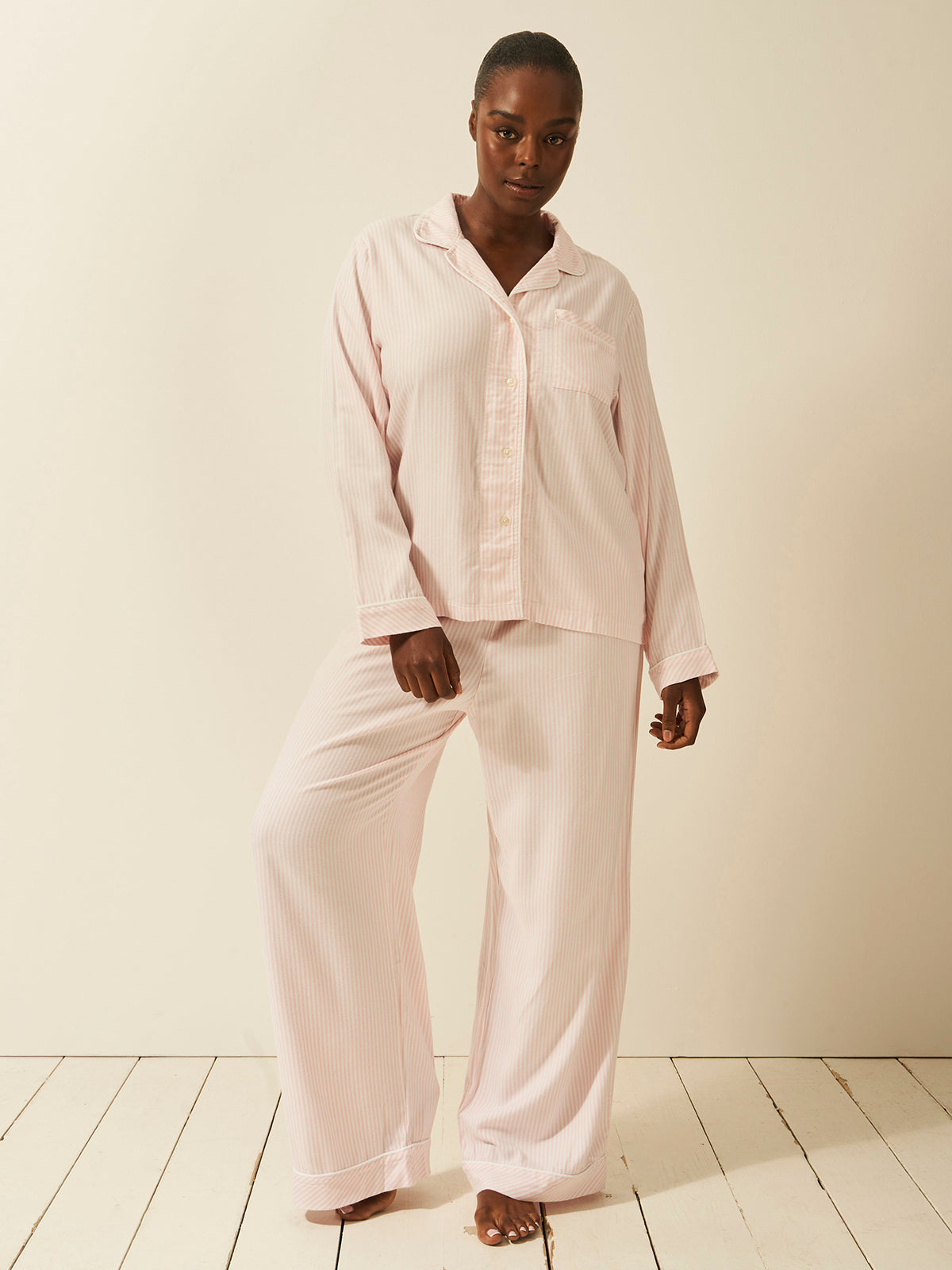 Soft Brushed Woven Pyjama Bottoms - Pink Stripe Anjos & Lourenco