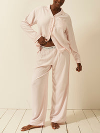 Soft Brushed Woven Pyjama Bottoms - Pink Stripe Anjos & Lourenco