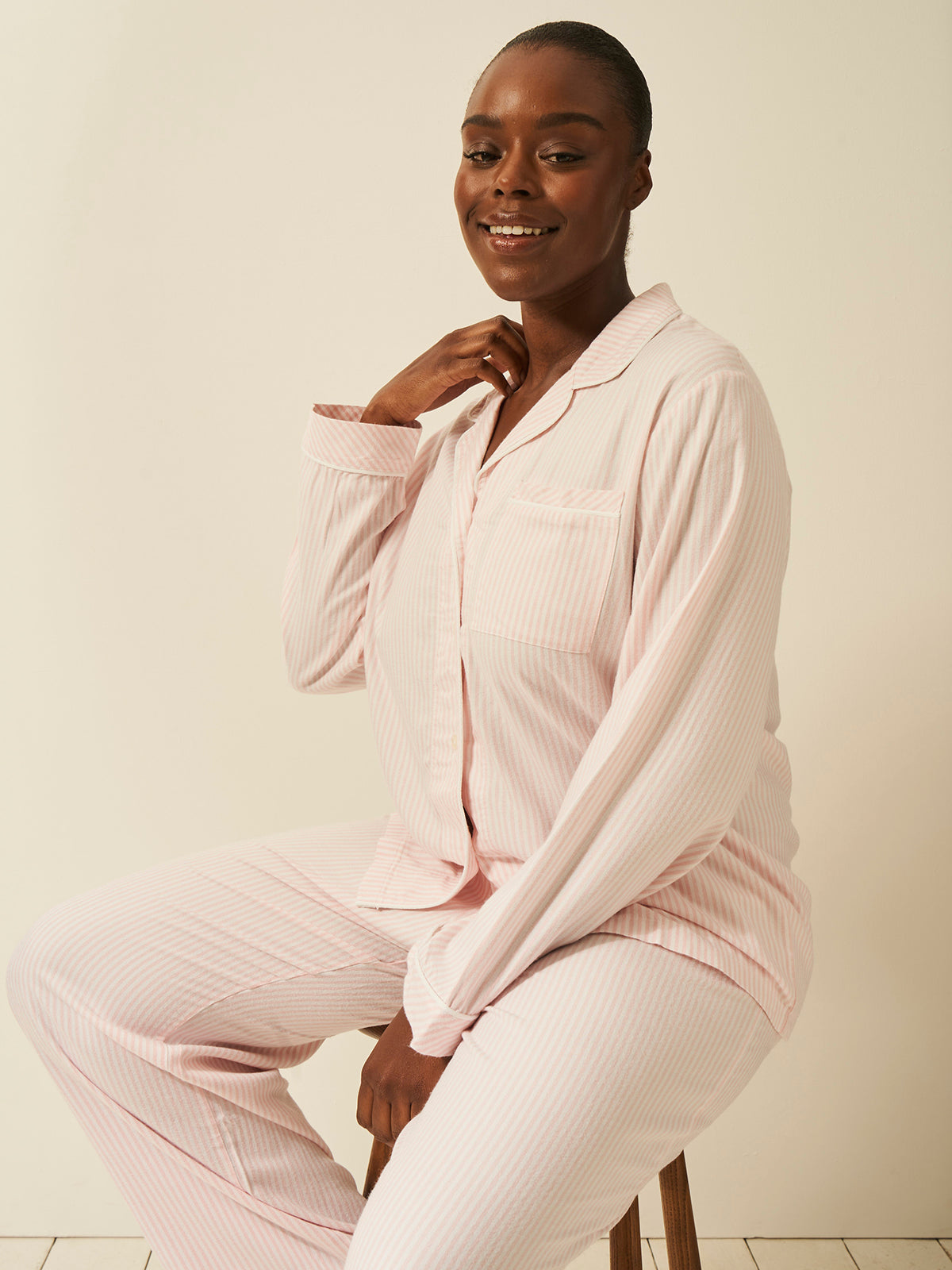 Soft Brushed Woven Pyjama Bottoms - Pink Stripe Anjos & Lourenco