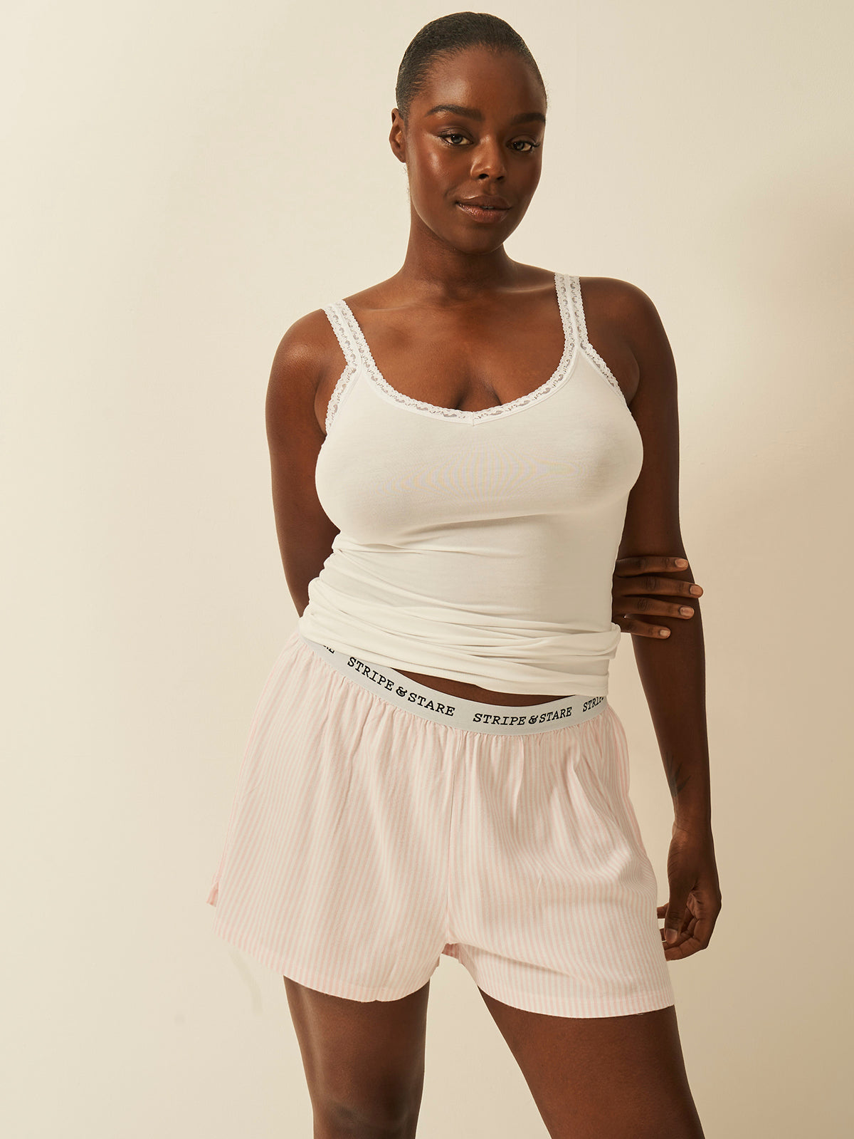 Soft Brushed Woven Pyjama Shorts - Pink Stripe Anjos & Lourenco