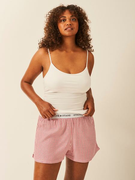 Soft Brushed Woven Pyjama Shorts - Red Stripe Anjos & Lourenco