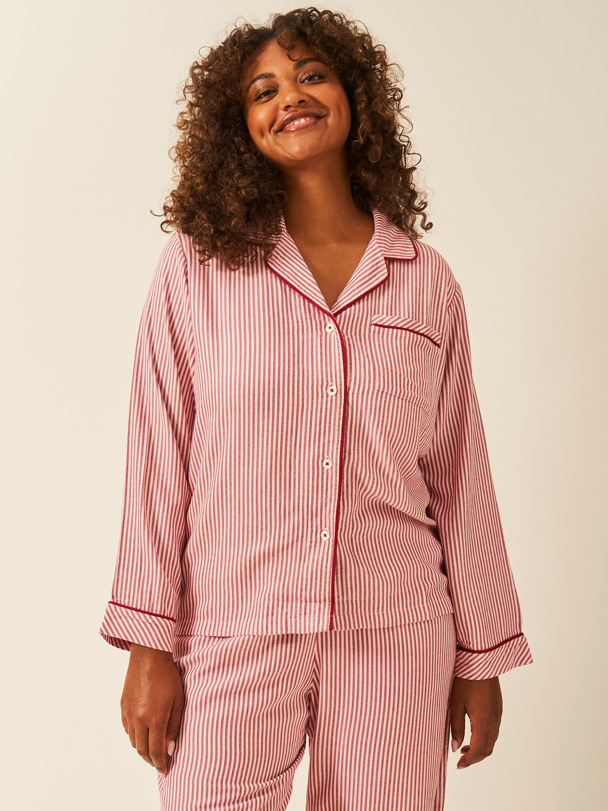 Nightwear Soft Pj Sets Soft Brushed Woven Pyjama Top Red Stripe