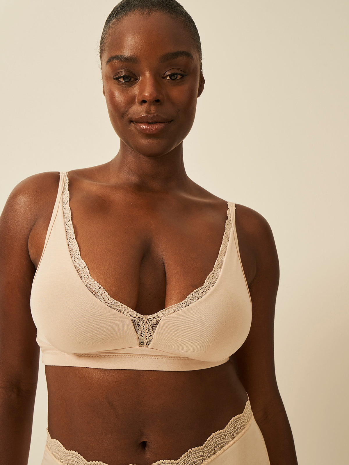 Lace Plunge Bra Sand Sustainable TENCEL™ Underwear – Stripe
