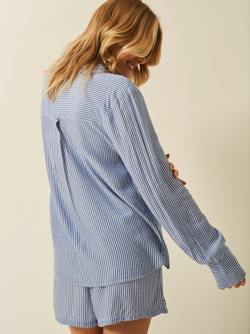 Seersucker Oversized Boyfriend Shirt - Amparo Blue Stripe Fast Track Sourcing FZC LLC