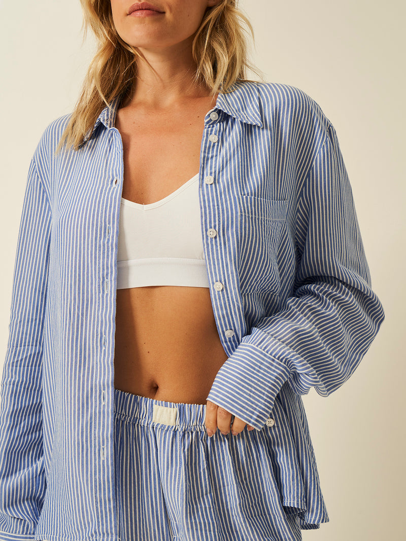 Seersucker Oversized Boyfriend Shirt - Amparo Blue Stripe Fast Track Sourcing FZC LLC