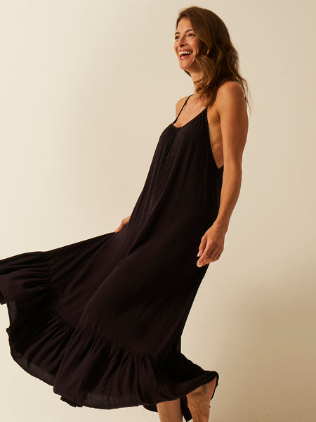 Seersucker Midi Frill Everywhere Dress - Black Fast Track Sourcing FZC LLC