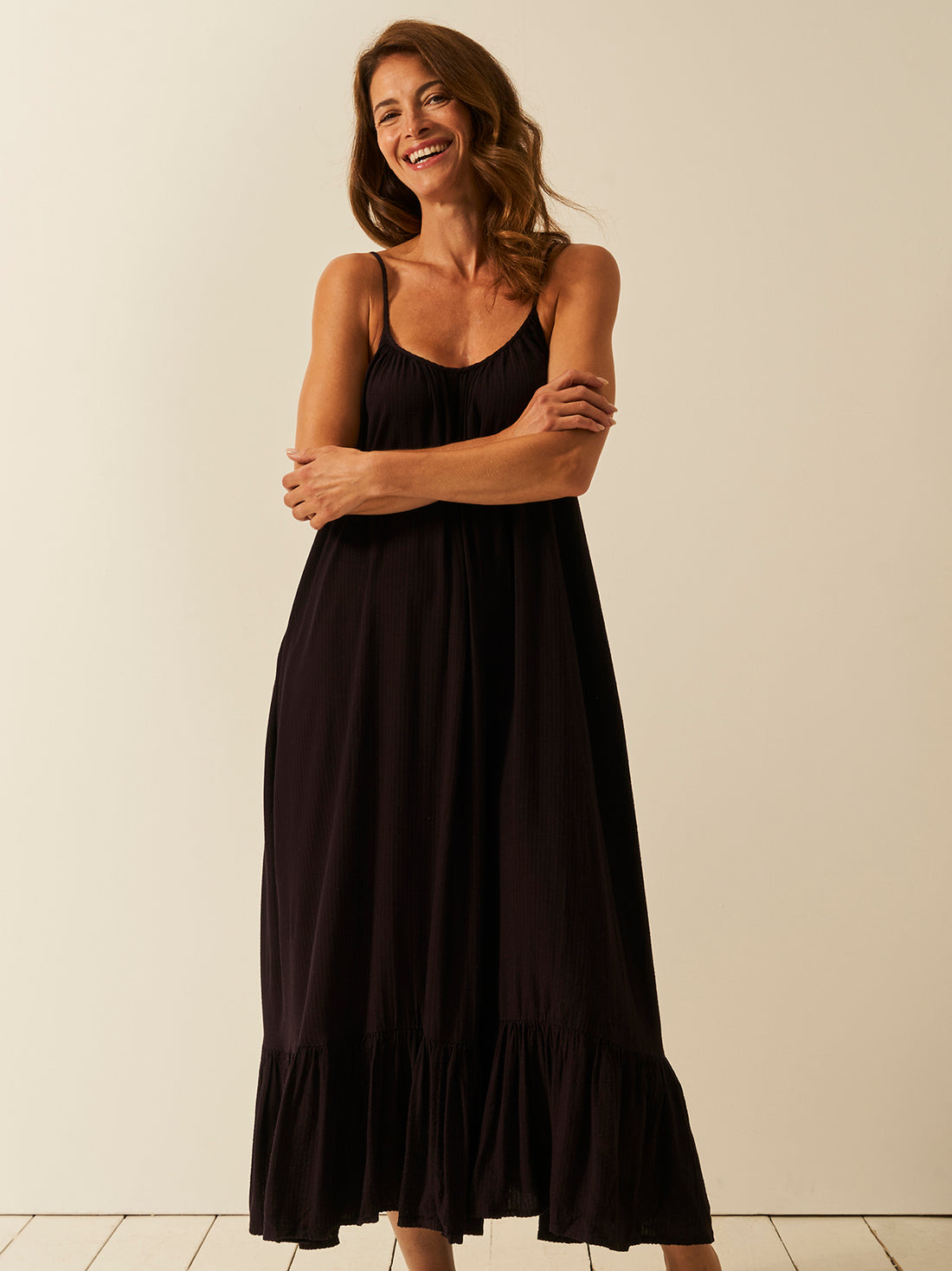 Seersucker Midi Frill Everywhere Dress - Black Fast Track Sourcing FZC LLC